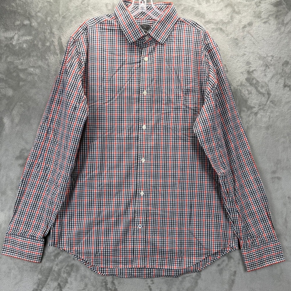 Gap Mens Non-Iron Long Sleeve Button Down Shirt Large Poster Red Check 918052-00